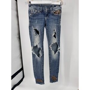 Miss Me Jeans Size‎ 25 Signature Rise Cuffed Skinny Jeans Distressed Sequins